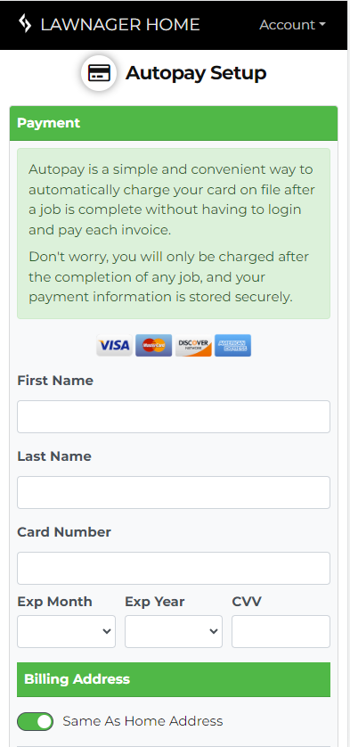 Lawnager Home Autopay Setup