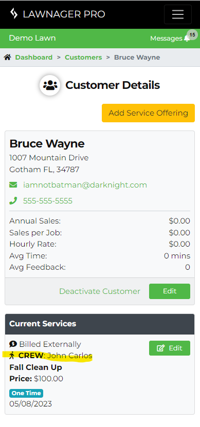 Lawnager Pro - lawn care made simple. Assigned crew view.