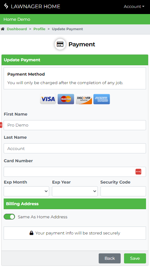 Update payments for auto pay jobs with Lawnager Home