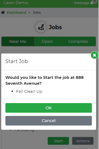 Starting a job on Lawnager Pro
