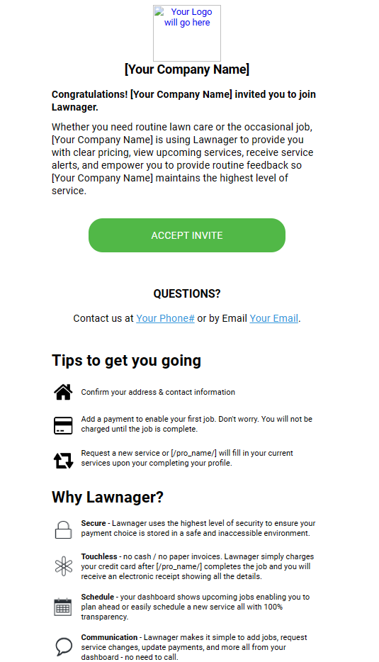 Customer Invite Email Example