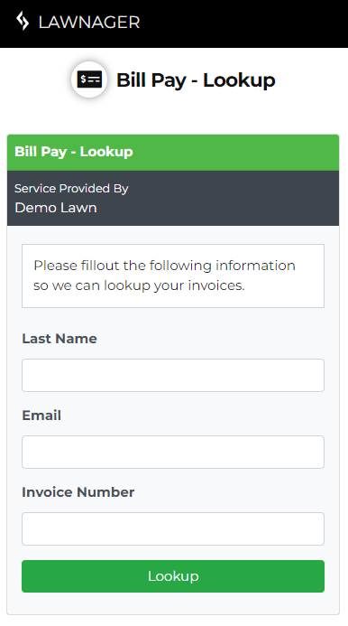 Lawnager Home - Bill Pay Look Up