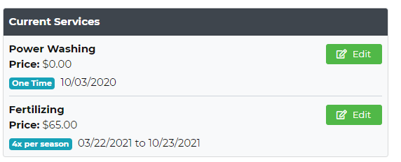 Viewing current services on Lawnager Pro