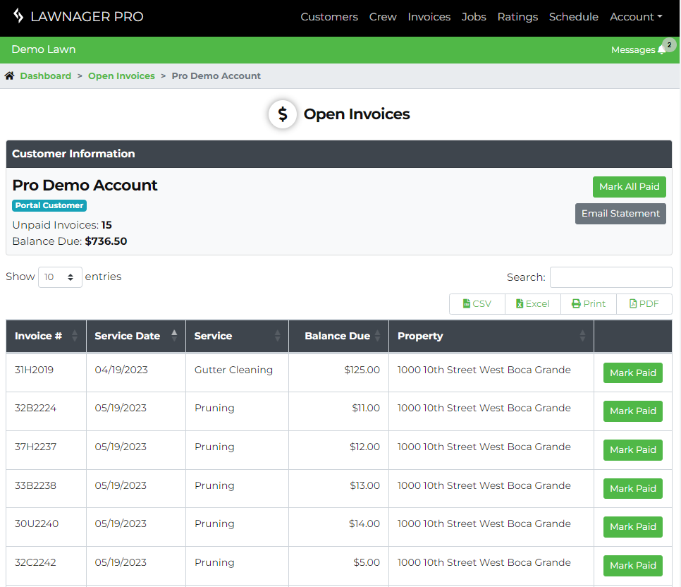 The open invoice details button provides several ways to mark as paid