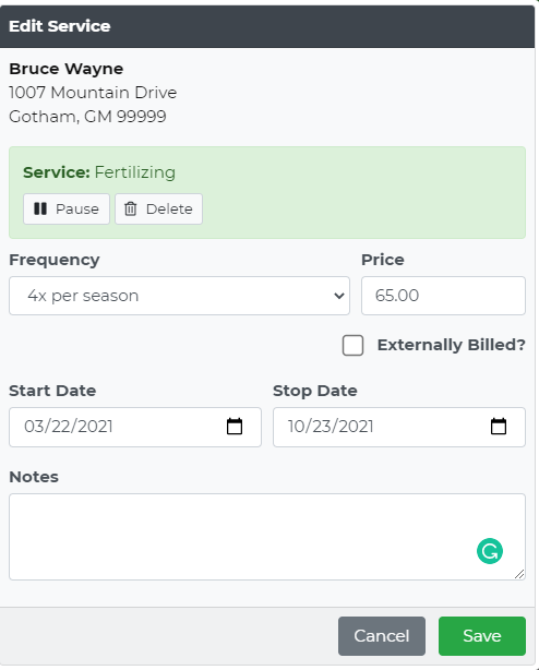 Updating a price using Lawnager Pro