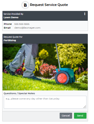 Requesting Fertilizing Service example using Lawnager Home