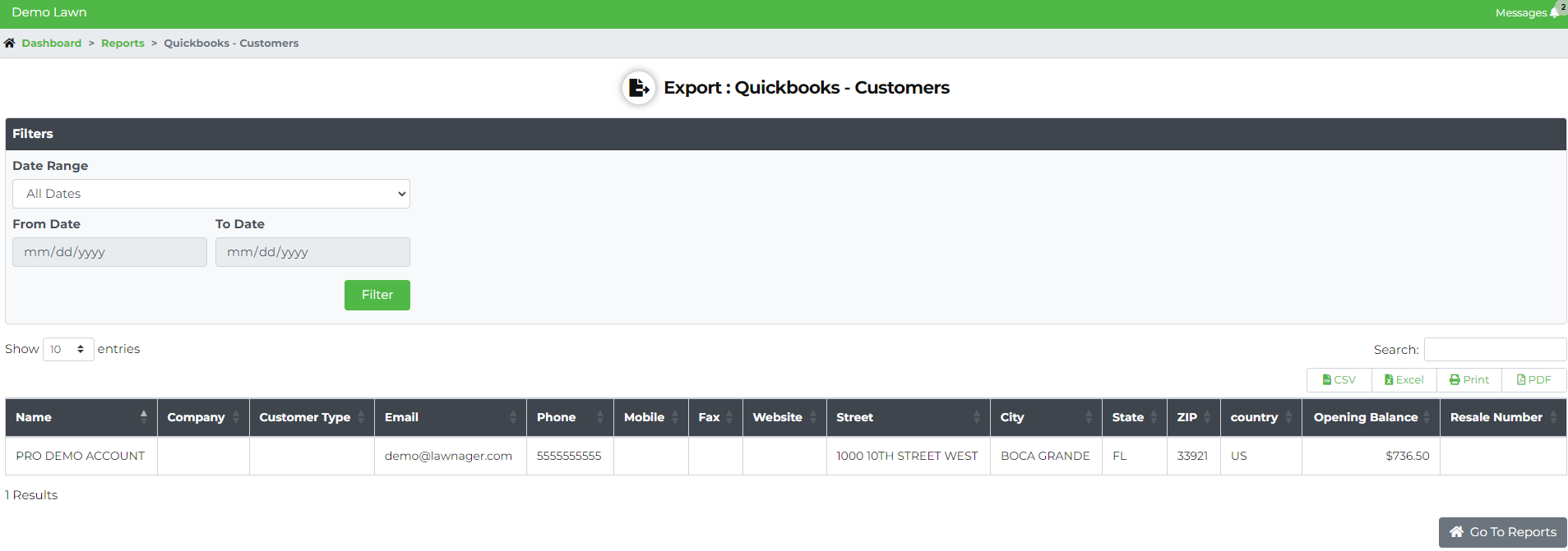 Quickbooks Customer Export